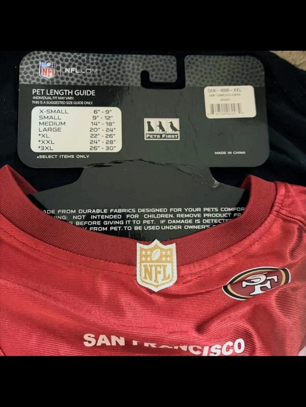 NEW Pet San Francisco 49ers Football Jersey..XXL